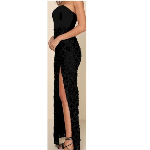 Lulu's Elegant Black Strapless Gown - Picture 4 of 7